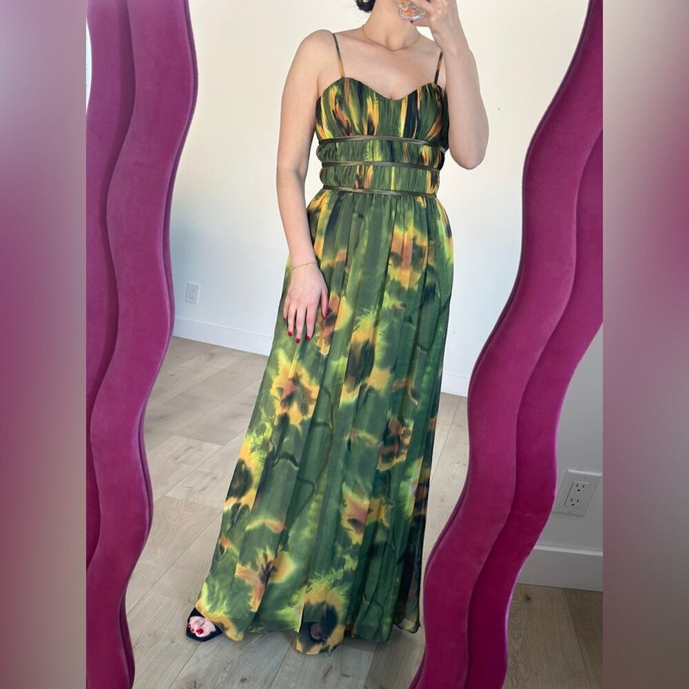 Aidan Mattox Green and Yellow Floral Maxi Dress